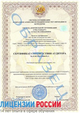 Образец сертификата соответствия аудитора №ST.RU.EXP.00006191-3 Усинск Сертификат ISO 50001